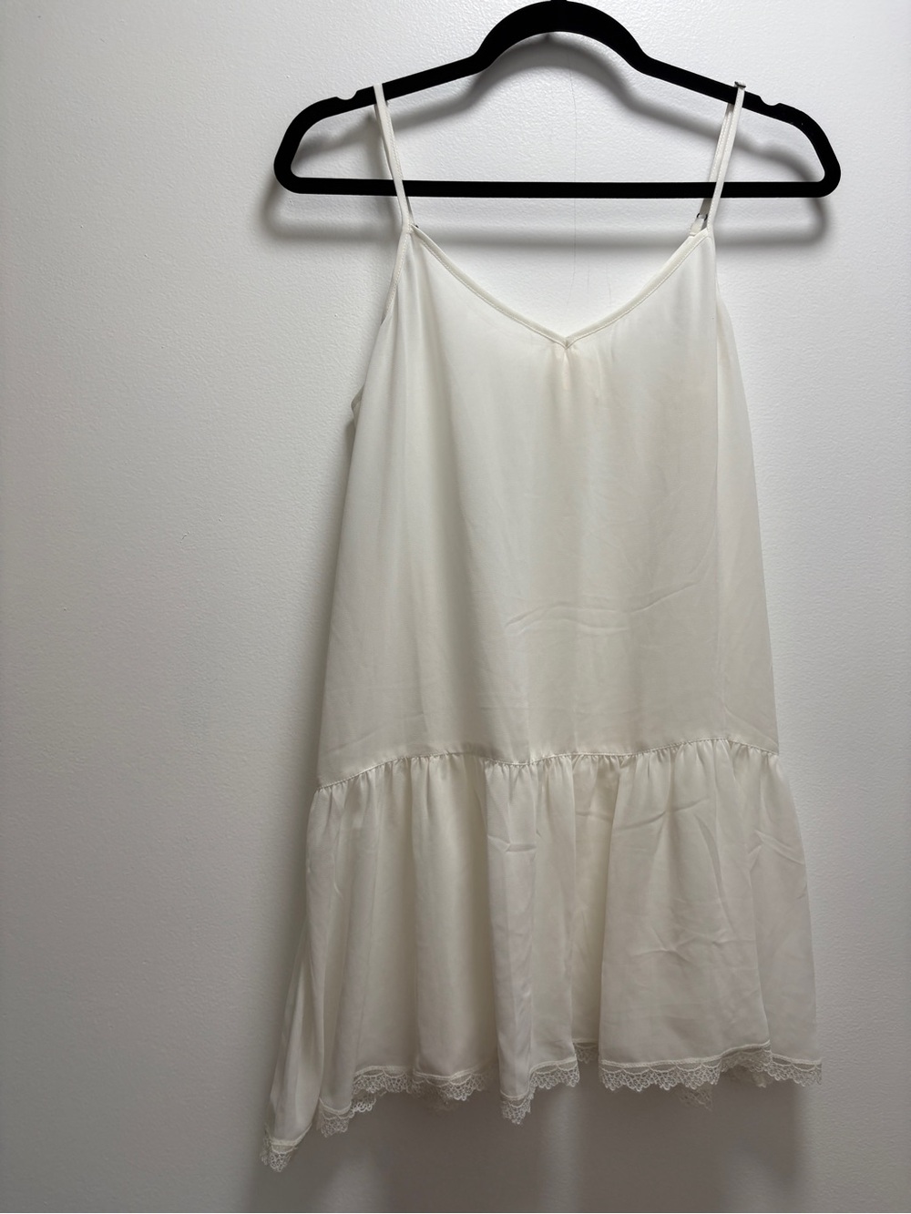 Frenchi Ivory Lace-Trim Sheer Slip Mini Dress or Baby Doll top Minimalist Quiet